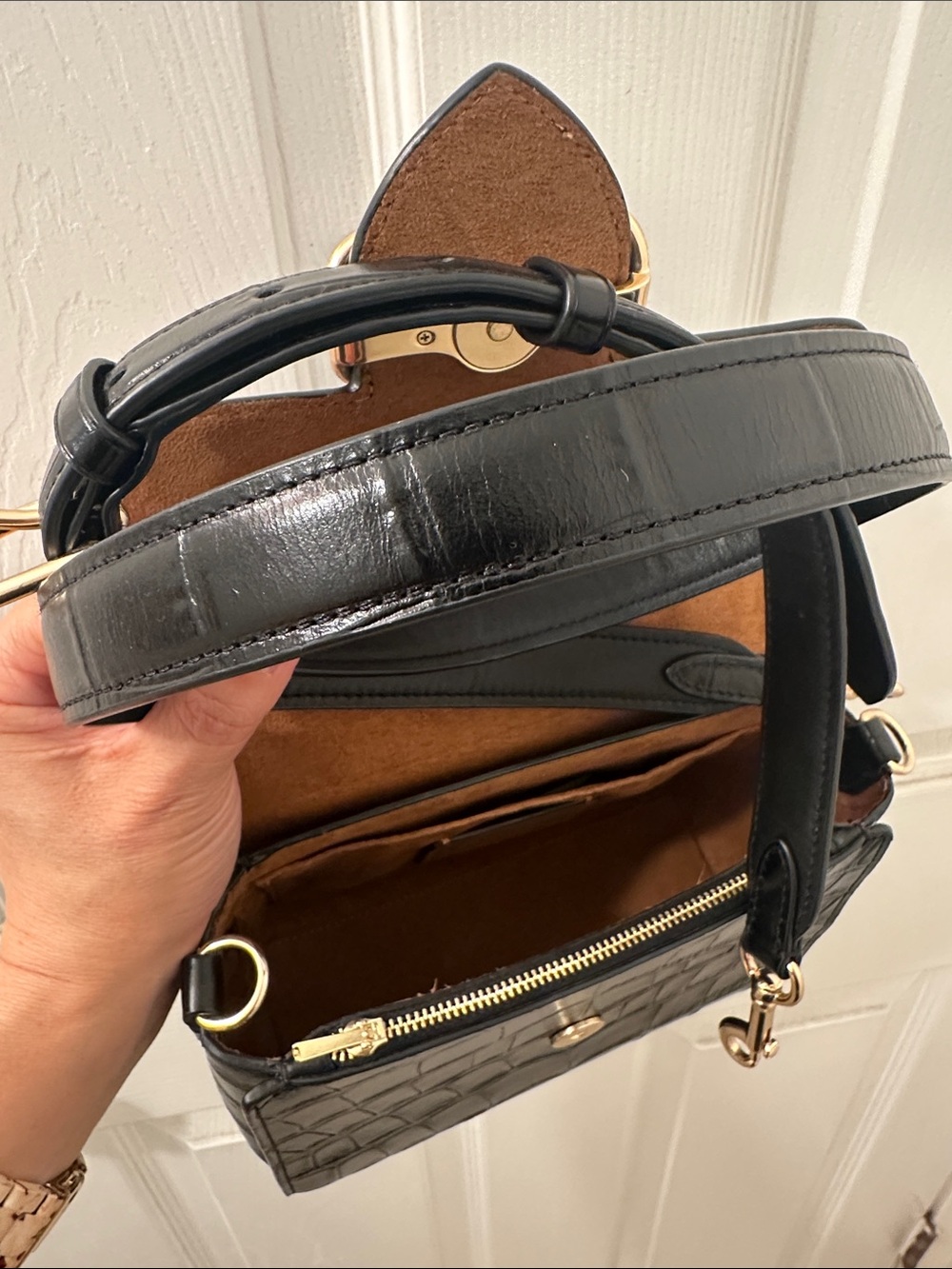 Coach Black Croc-Embossed Top Handle Satchel with Gold Hardware - Picture 4 of 4